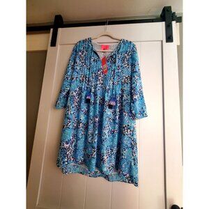Lilly Pulitzer Blue/White Printed Tunic Dress W/ Tassel Details - S